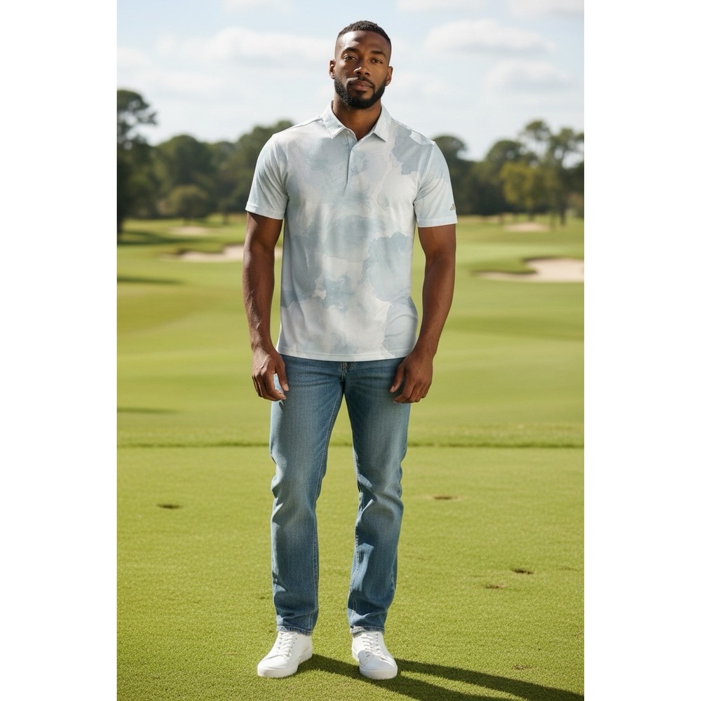 Adidas Ultimate Golf Polo Men's Shirt Large Cloud Print White/Blue ADVR0967 $65